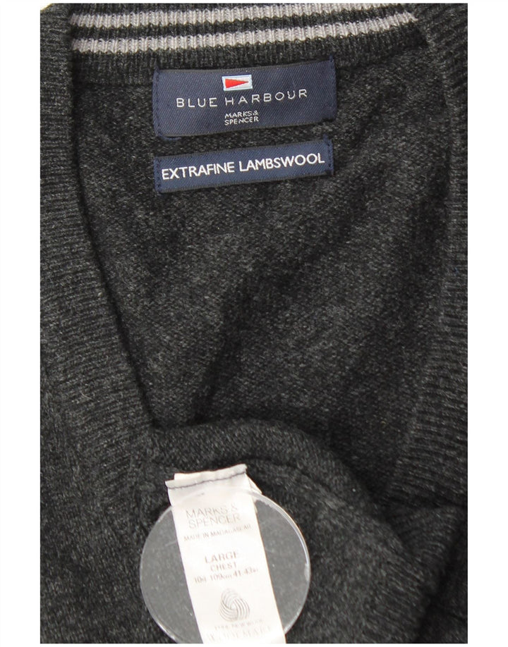 MARKS & SPENCER Débardeur Blue Harbour Vest Homme Large Noir Laine d'Agneau