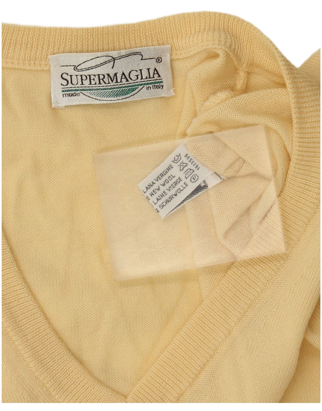Supermaglia Pull Col V Homme Laine Jaune Moyen