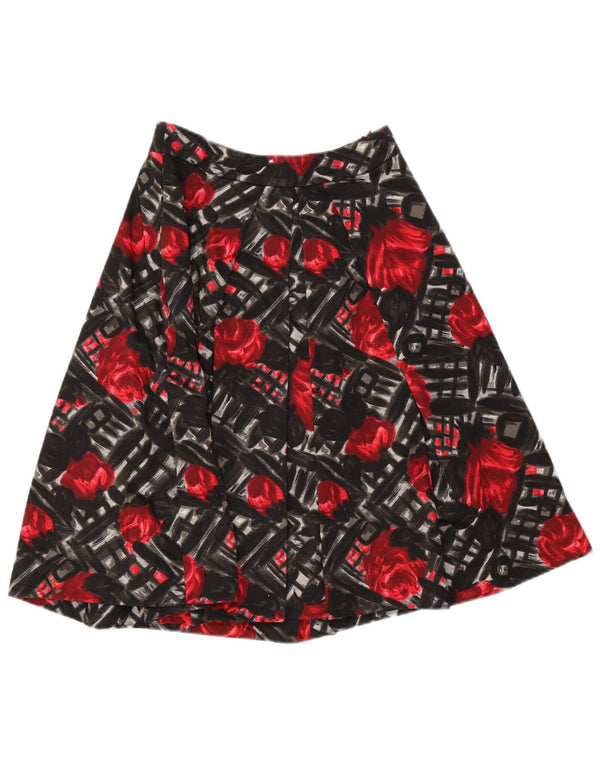 Sportmax Jupe trapèze plissée pour femme UK 10 Small W28 Coton floral noir