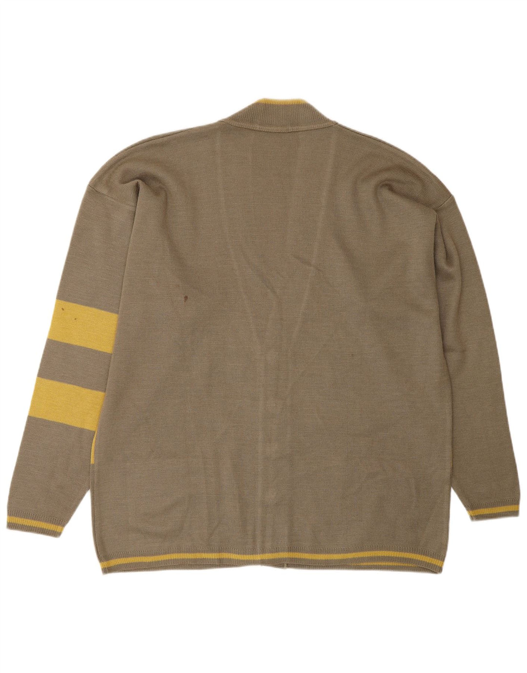 VINTAGE Mens Loose Fit Cardigan Pull Grand Vert Rayé Polyamide