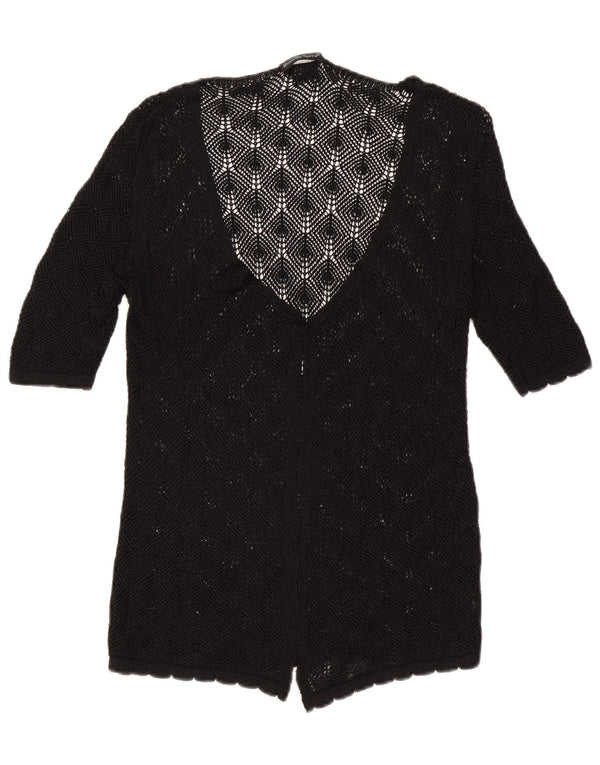 vintage Femmes Voir à travers Crochet Cardigan Pull UK 14 Moyen Noir