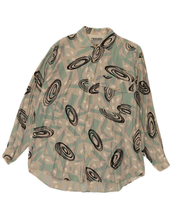 Chemise vintage à motif abstrait pour homme en coton multicolore moyen