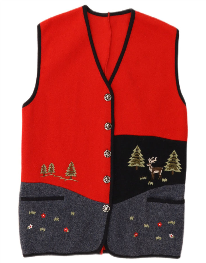 gilet femme vintage UK 14 laine colorblock rouge moyen