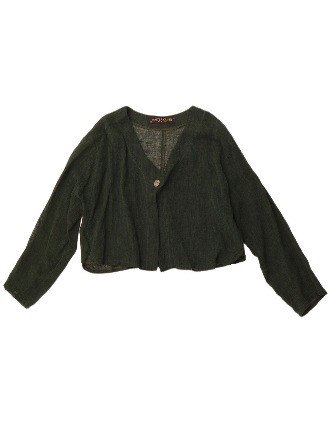 VINTAGE Femmes Crop Cardigan Top UK 16 Grand Coton Vert