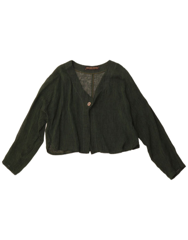 VINTAGE Femmes Crop Cardigan Top UK 16 Grand Coton Vert