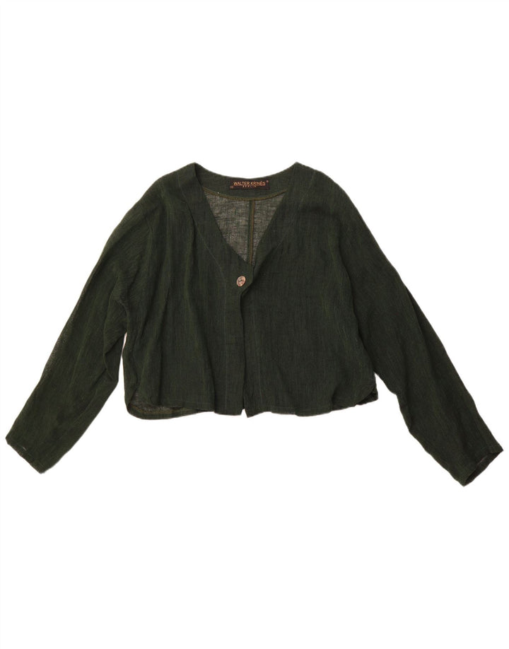 VINTAGE Femmes Crop Cardigan Top UK 16 Grand Coton Vert