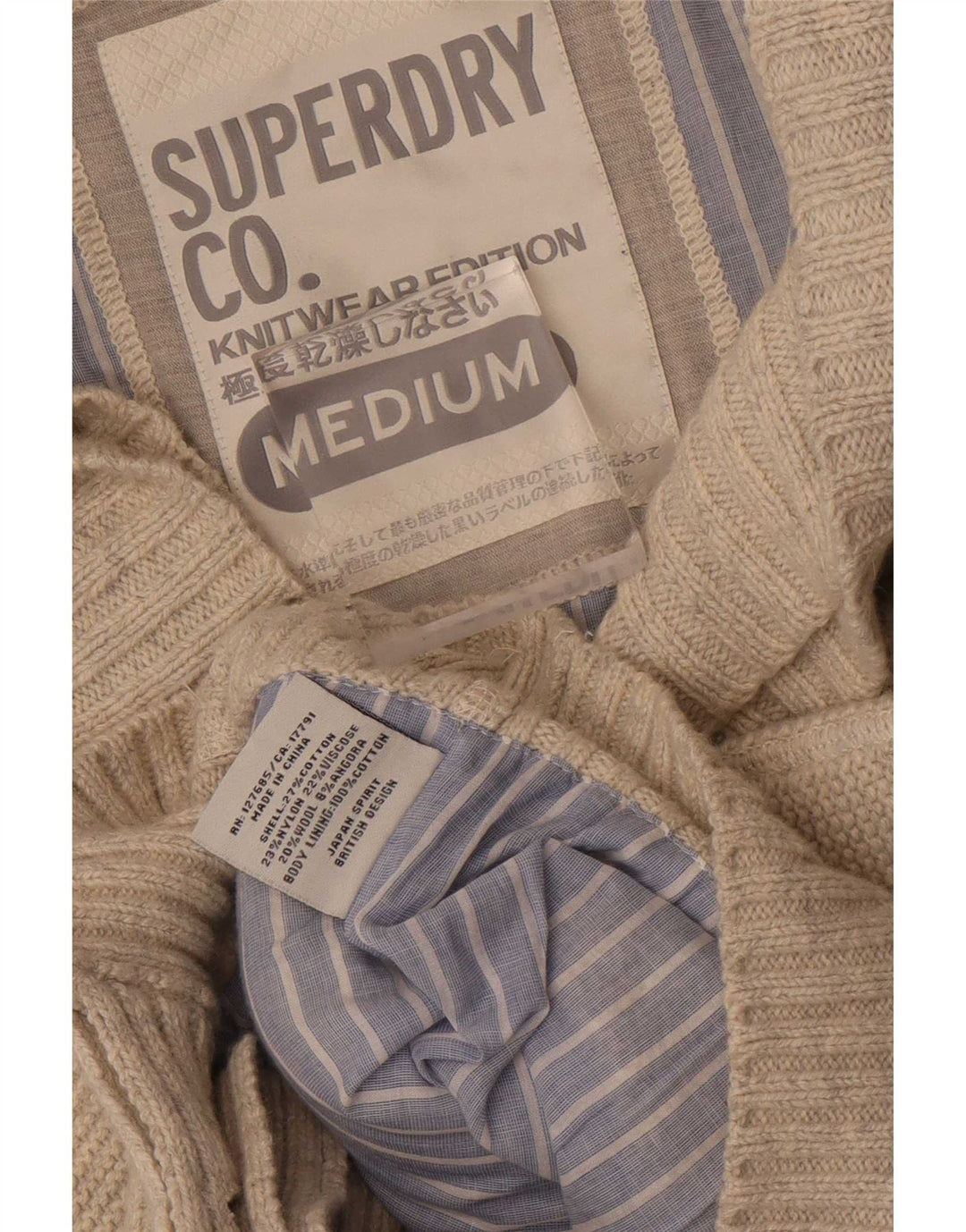 Superdry Homme Cardigan Pull Beige Moyen Coton
