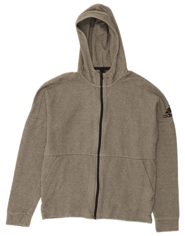 Adidas Pull à capuche zippé pour homme en coton gris moyen