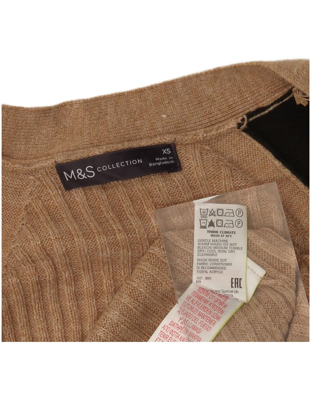MARKS & SPENCER Pull Cardigan Ouvert pour Femme UK 6 XS Beige Colorblock