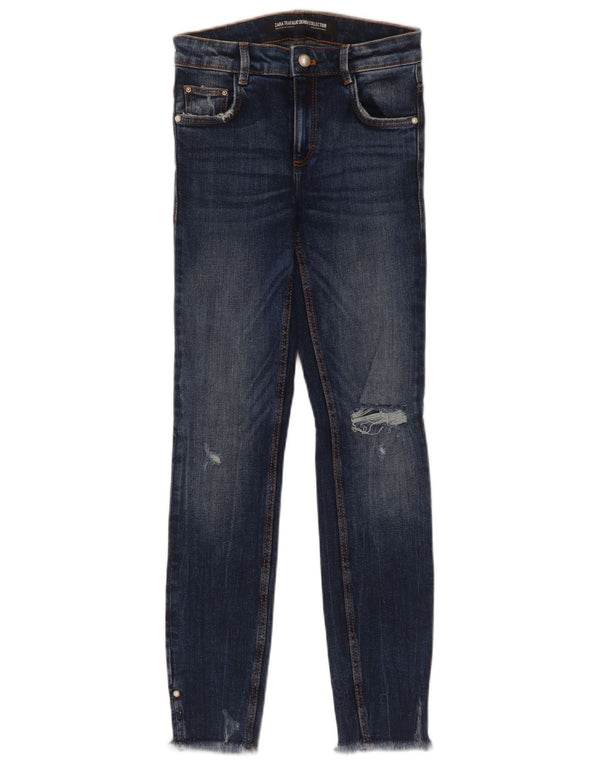 Zara Womens Distressed Skinny Jeans EU 34 2XS W24 L27 Blue Cotton