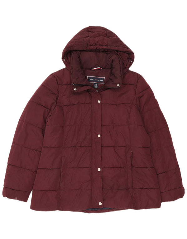 Tommy Hilfiger Veste matelassée à capuche pour femme UK 16 Large Bordeaux Polyester
