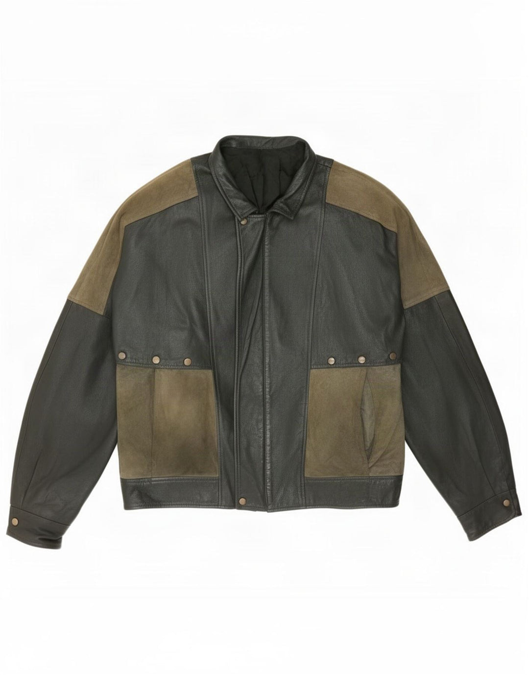 Maxime Veste En Cuir Homme IT 56 3XL Kaki Colourblock