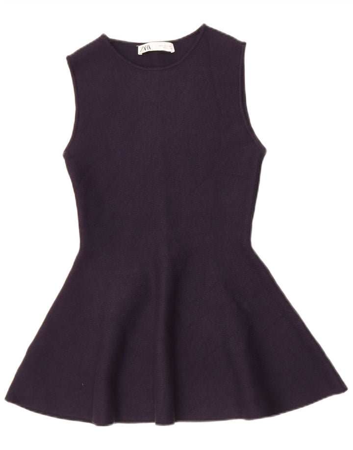 Zara Tunique surdimensionnée sans manches pour femme UK 10 Small Bleu marine Viscose