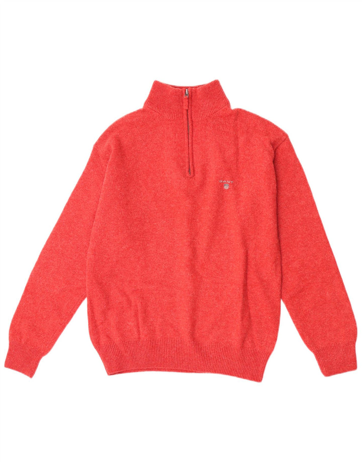 Gant Pull Col Zippé Homme Rouge Moyen Laine d'Agneau