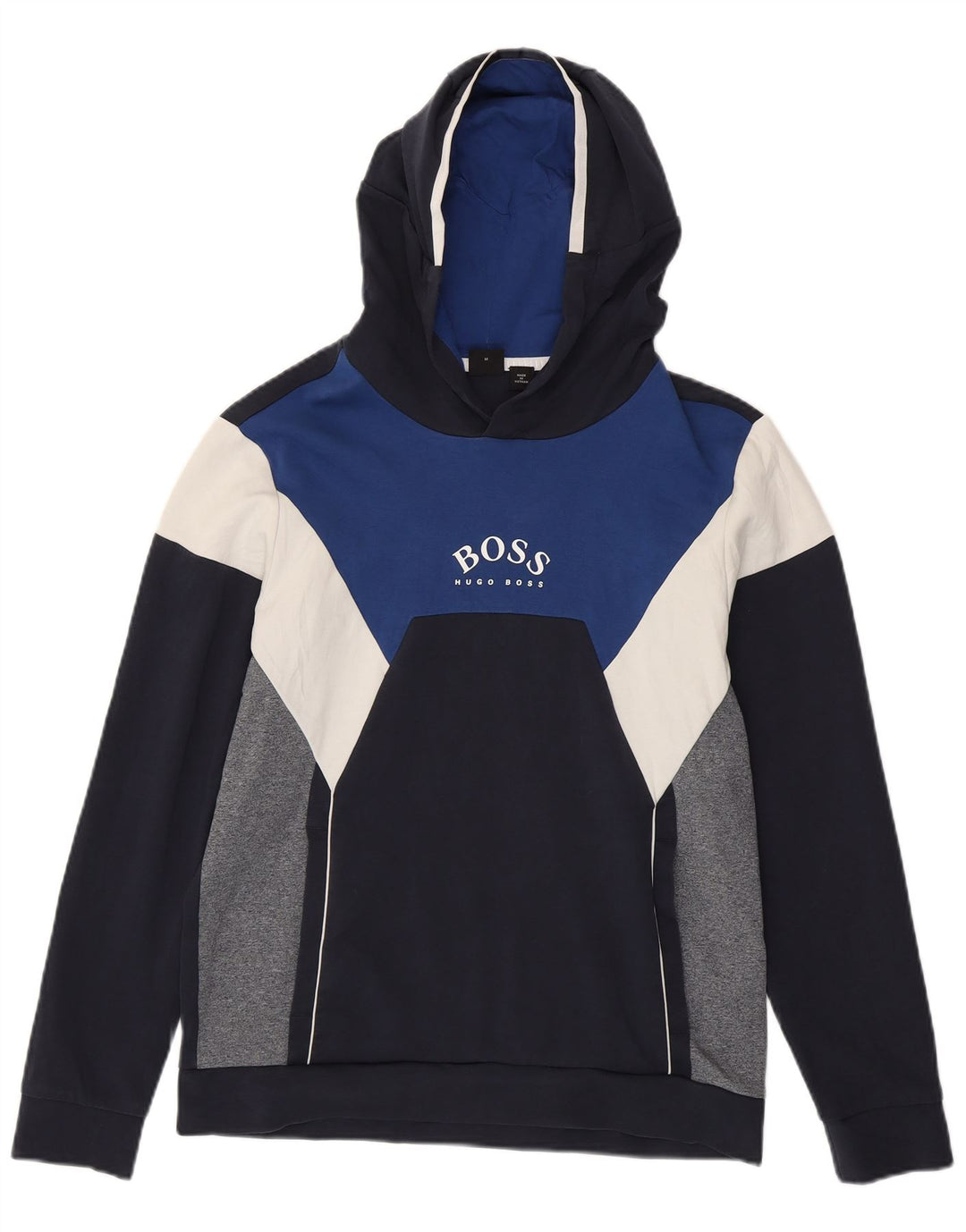 Hugo Boss Pull à capuche graphique en coton color block bleu marine moyen