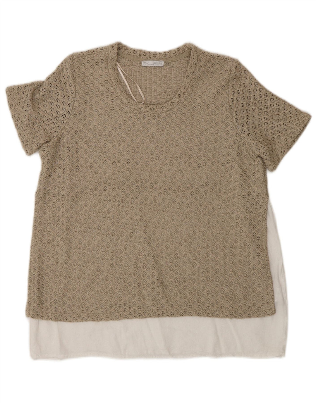 Zara Womens Crochet Blouse Top UK 12 Beige Moyen Colorblock Polyester