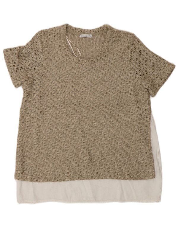 Zara Womens Crochet Blouse Top UK 12 Beige Moyen Colorblock Polyester