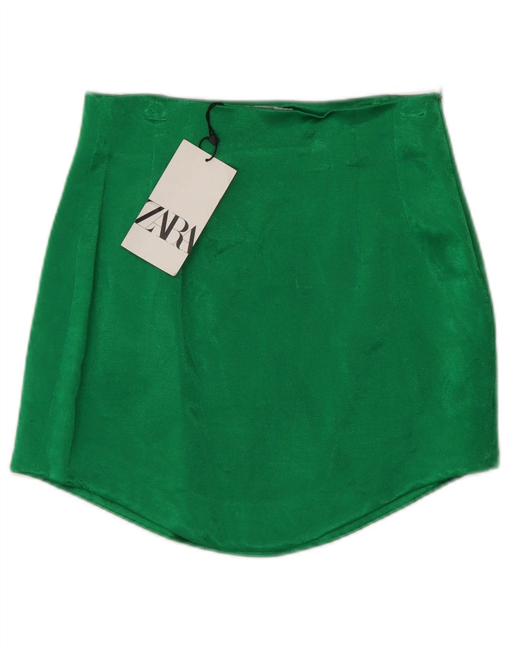 Zara Femme Mini Jupe XS W24 Vert Viscose