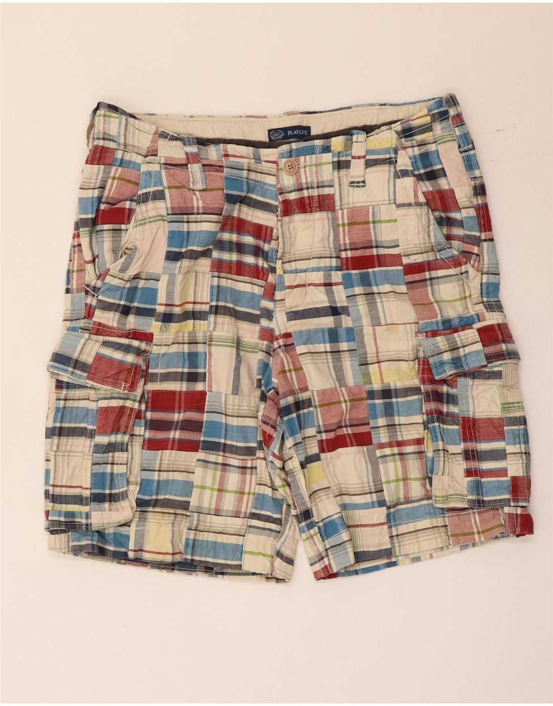 Playlife Short Cargo Homme IT 50 Large W36 Coton à Carreaux Multicolore