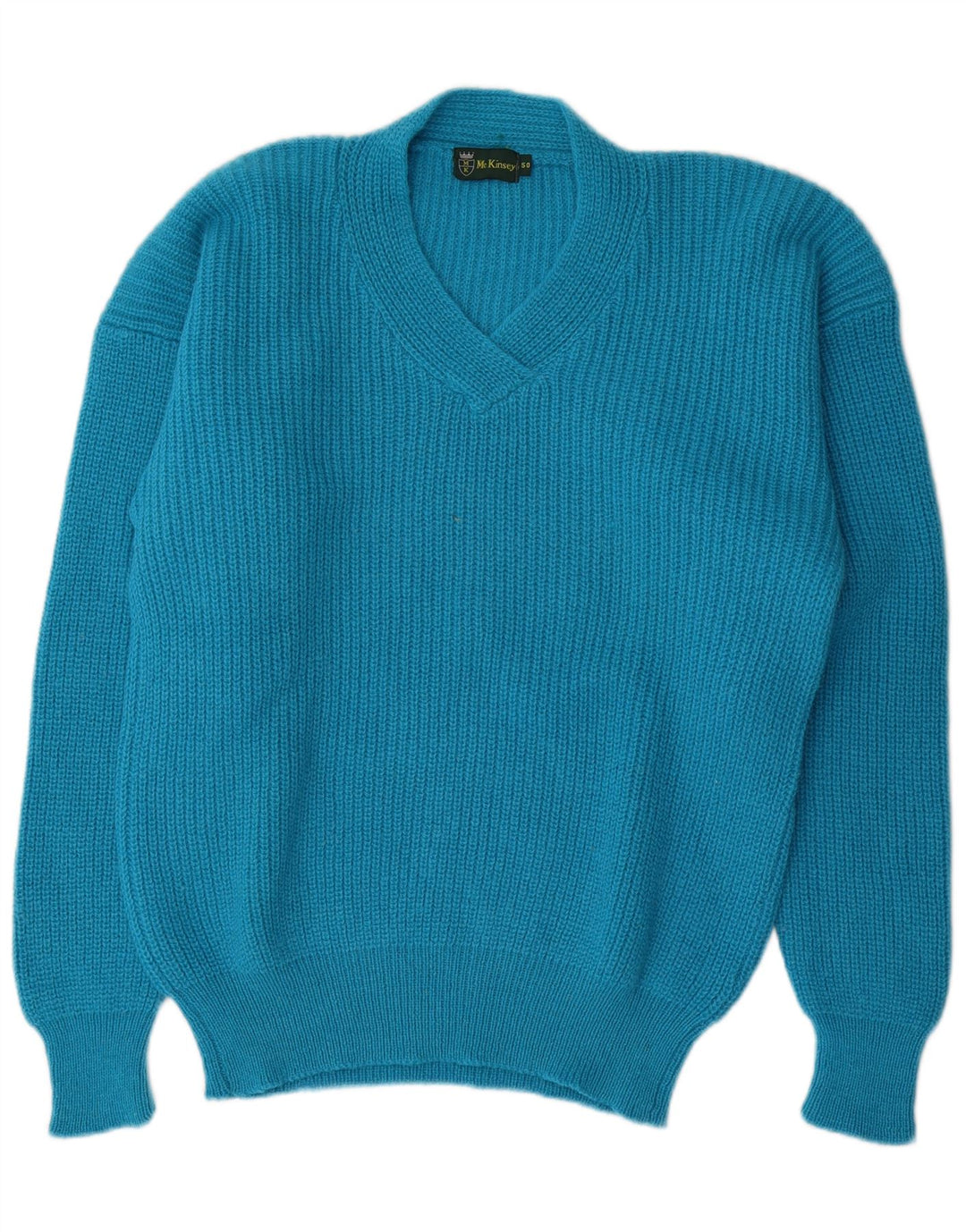 vintage Homme Col V Pull Pull IT 50 Laine Bleu Moyen