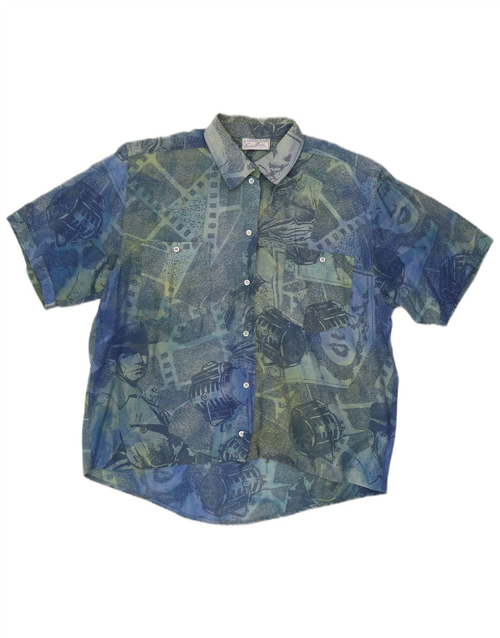 Chemise à Manches Courtes Homme Passport Petit Bleu Géométrique Viscose