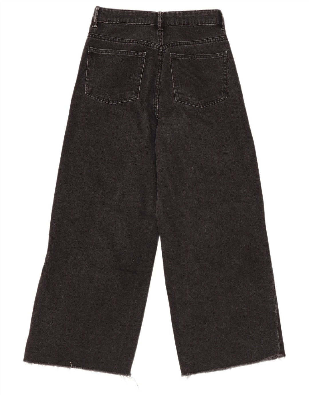 ZARA Jean court taille haute à jambe large pour femme W22 L25 en coton noir