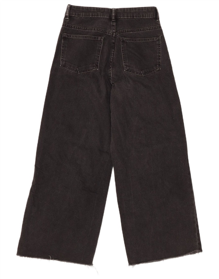 ZARA Jean court taille haute à jambe large pour femme W22 L25 en coton noir