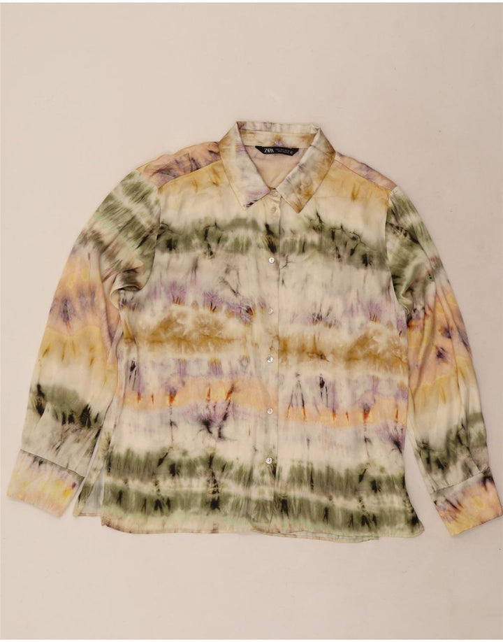 Zara Womens Shirt Blouse UK 16 Large Multicolore Tie Dye Polyester