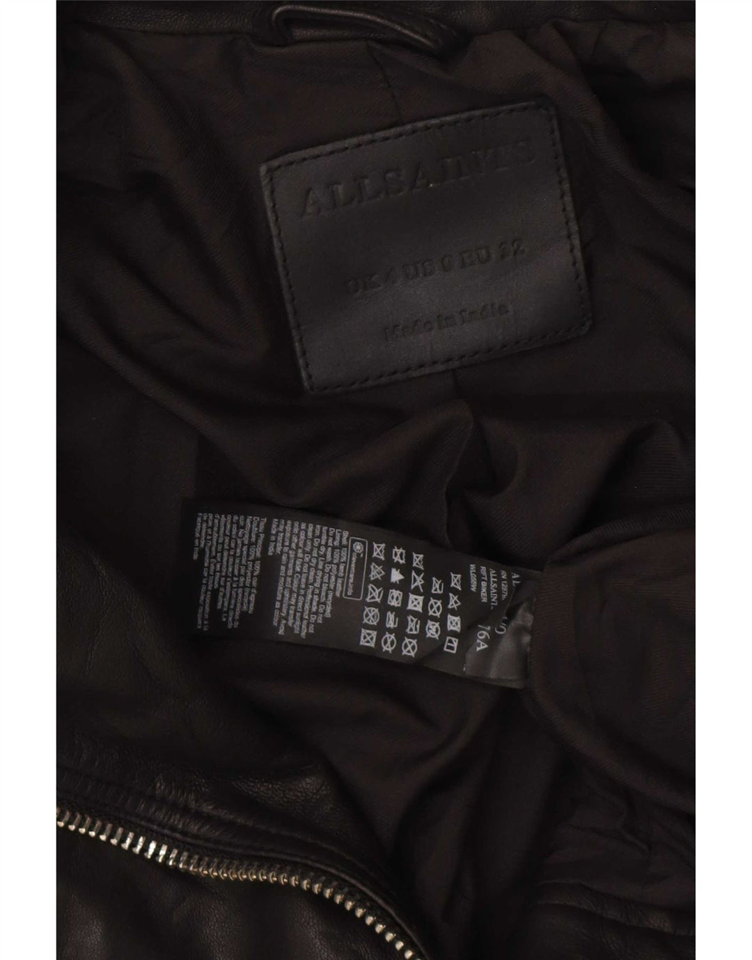 All Saints Veste de motard en cuir court pour femme UK 4 XS Cuir noir