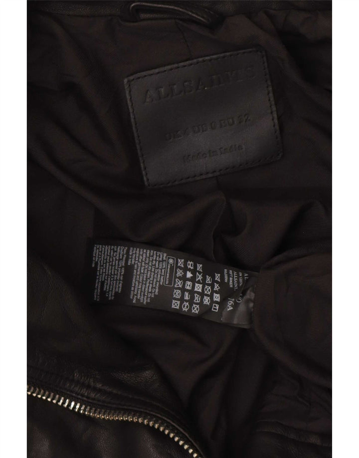 All Saints Veste de motard en cuir court pour femme UK 4 XS Cuir noir