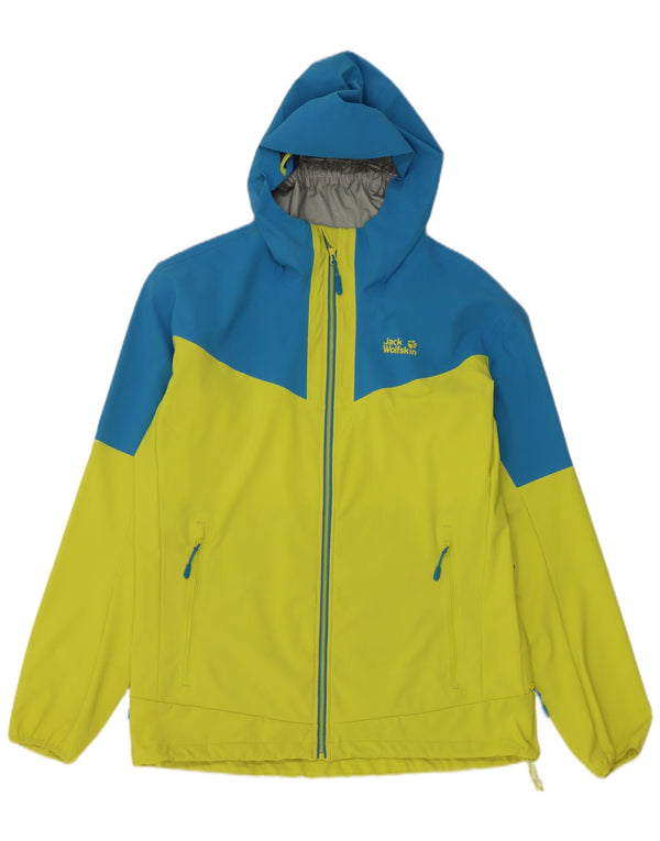 Jack Wolfskin Veste de pluie à capuche pour homme UK 42 Large Jaune Colorblock