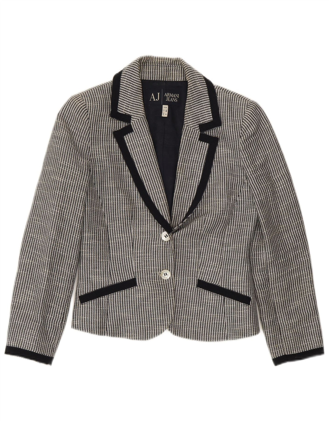 ARMANI JEANS Veste Blazer 2 Boutons Femme EU 38 Gris Moyen Rayé