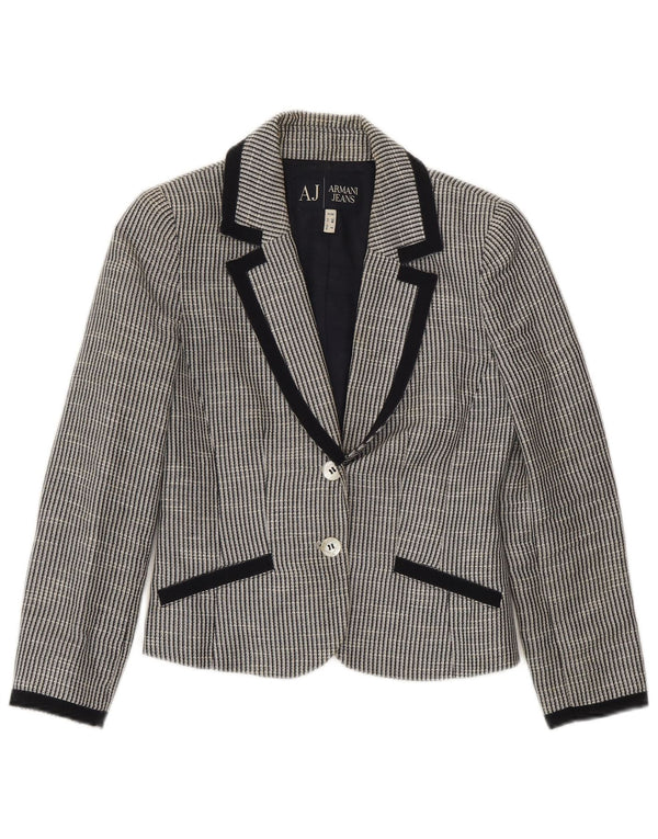 ARMANI JEANS Veste Blazer 2 Boutons Femme EU 38 Gris Moyen Rayé