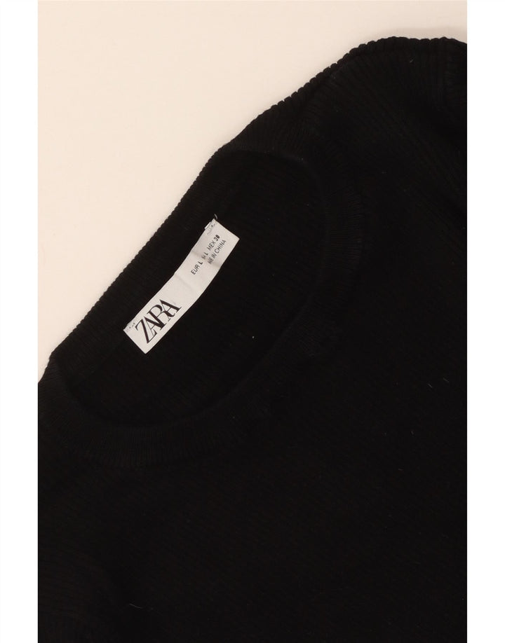 Zara Womens Crop Top Manches Longues UK 14 Large Noir