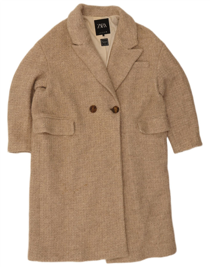 Zara Manteau croisé pour femme UK 42 XL Laine beige