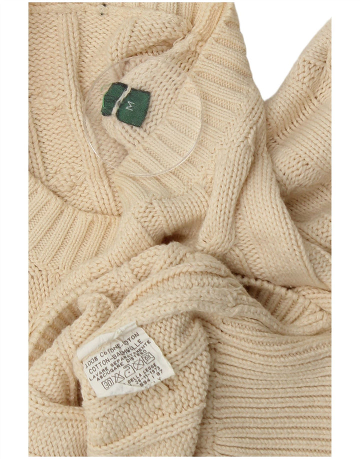 vintage Mens Crew Neck Jumper Pull Moyen Off White Cotton