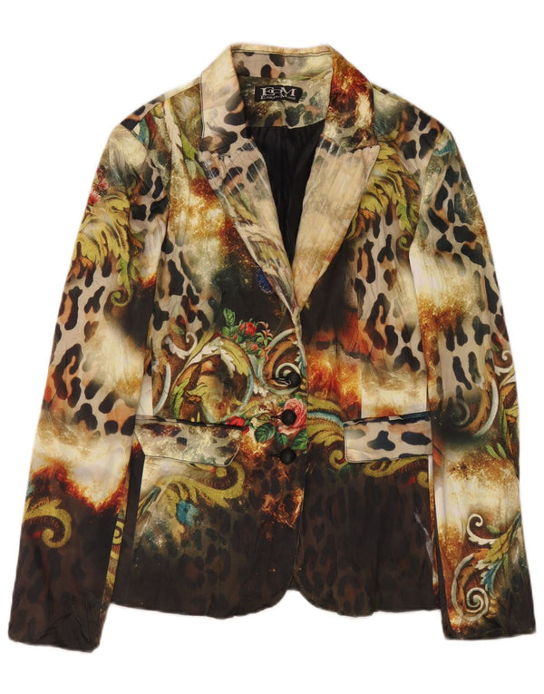 Etoile Du Monde Veste Blazer Femme UK 10 Petit Imprimé Animal Multicolore