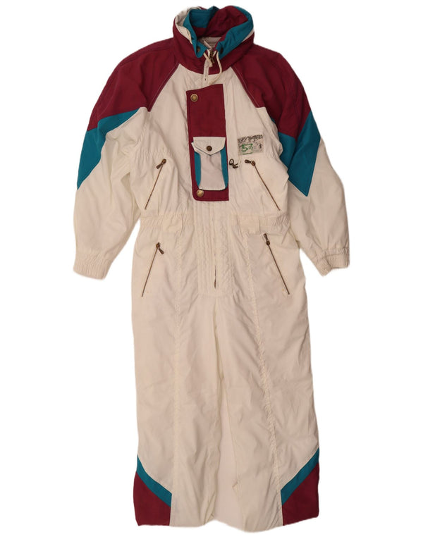 Silvy Combinaison de ski à capuche coupe ample pour femme IT 44 Blanc moyen Colourblock