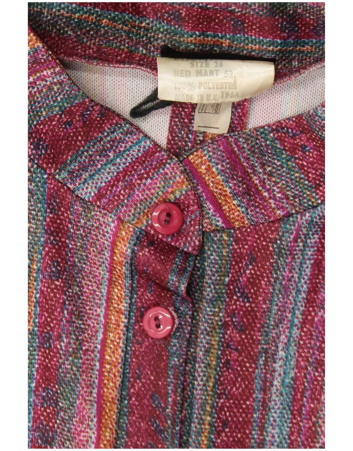 VINTAGE Robe basique femme UK 26 4XL Bordeaux Rayé Polyester