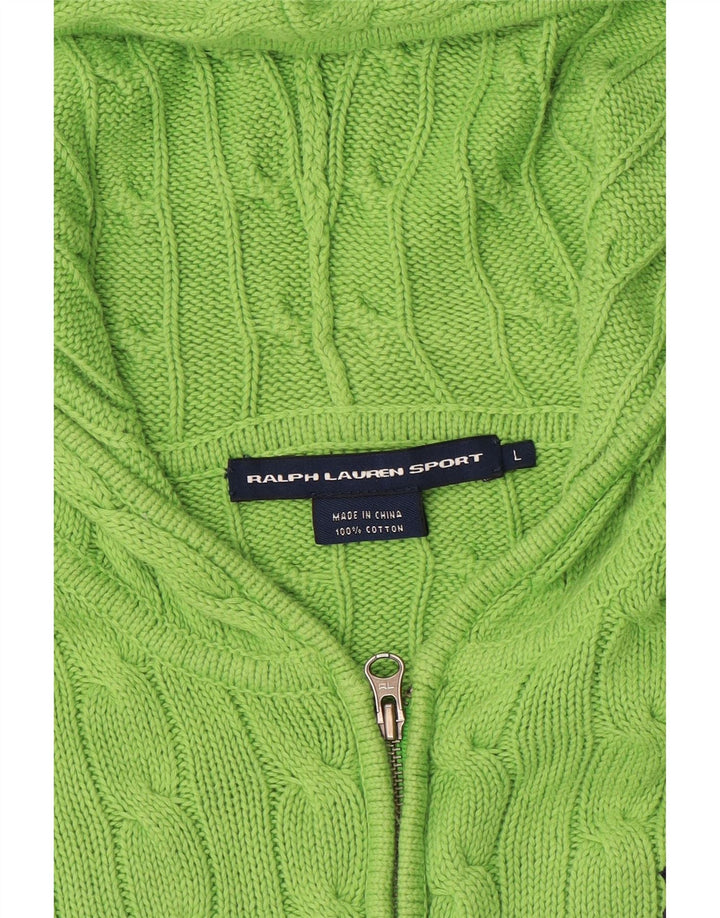 RALPH LAUREN Pull cardigan à capuche pour femme UK 16 Grand coton vert