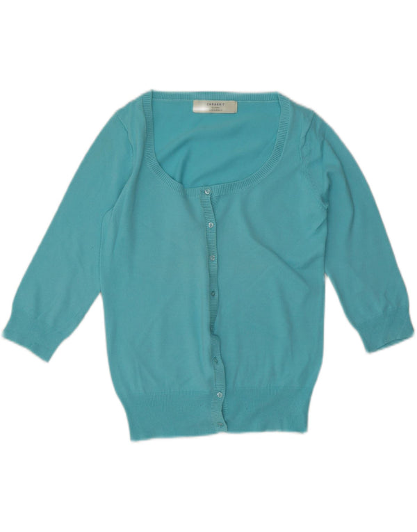 Zara Cardigan à manches 3/4 pour femme en coton bleu moyen UK 12