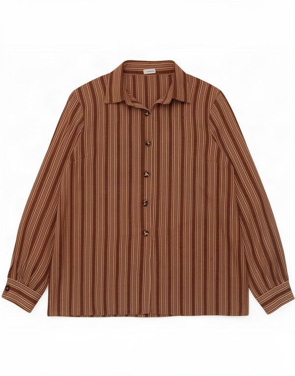 Chemisier chemise femme vintage UK 18 XL Marron Rayé