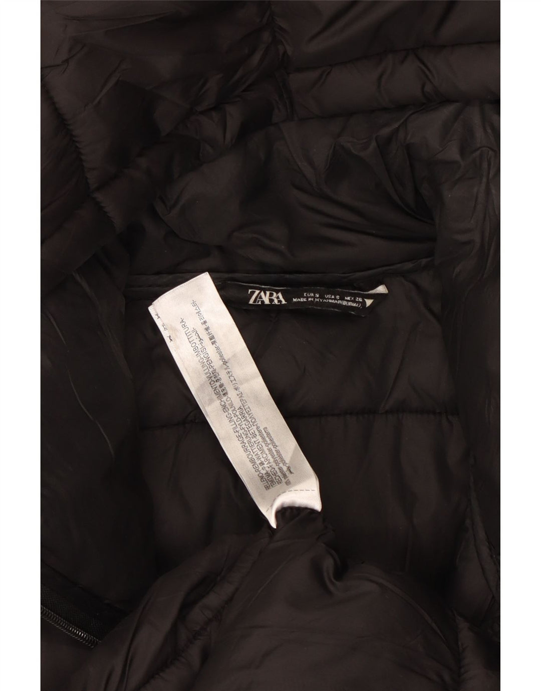 ZARA Manteau matelassé à capuche surdimensionné pour femme UK 10 Small Noir Polyester