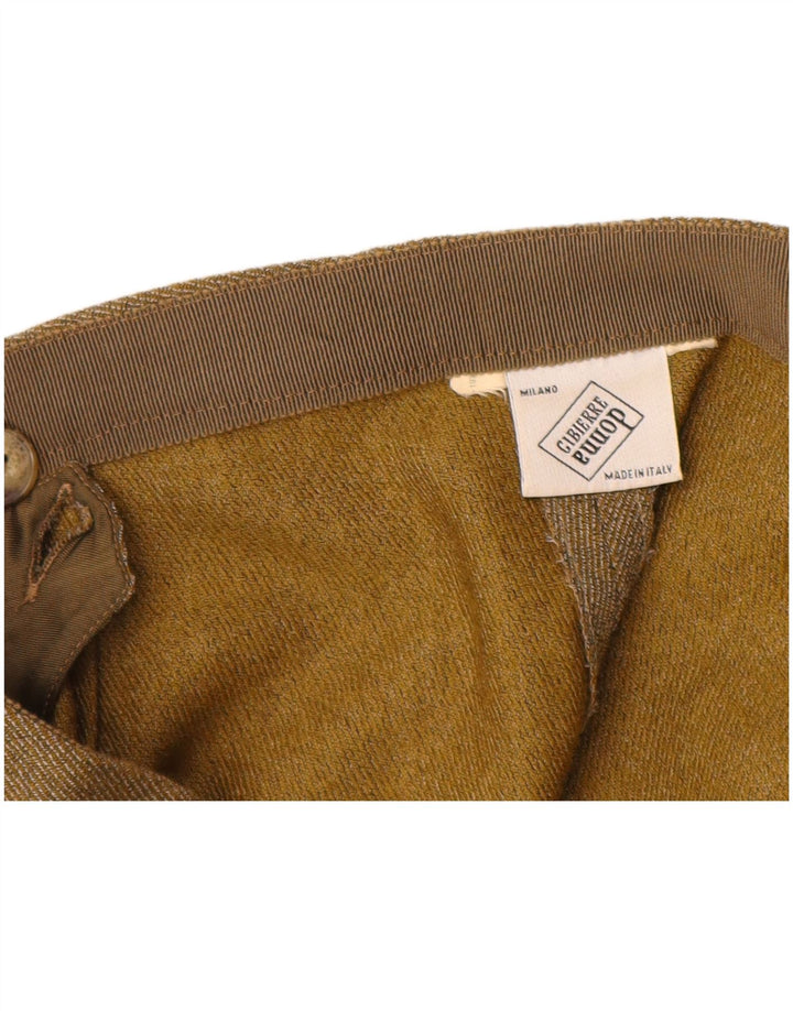 VINTAGE Pantalon décontracté taille haute fuselé pour femme W28 L29 Beige à fines rayures