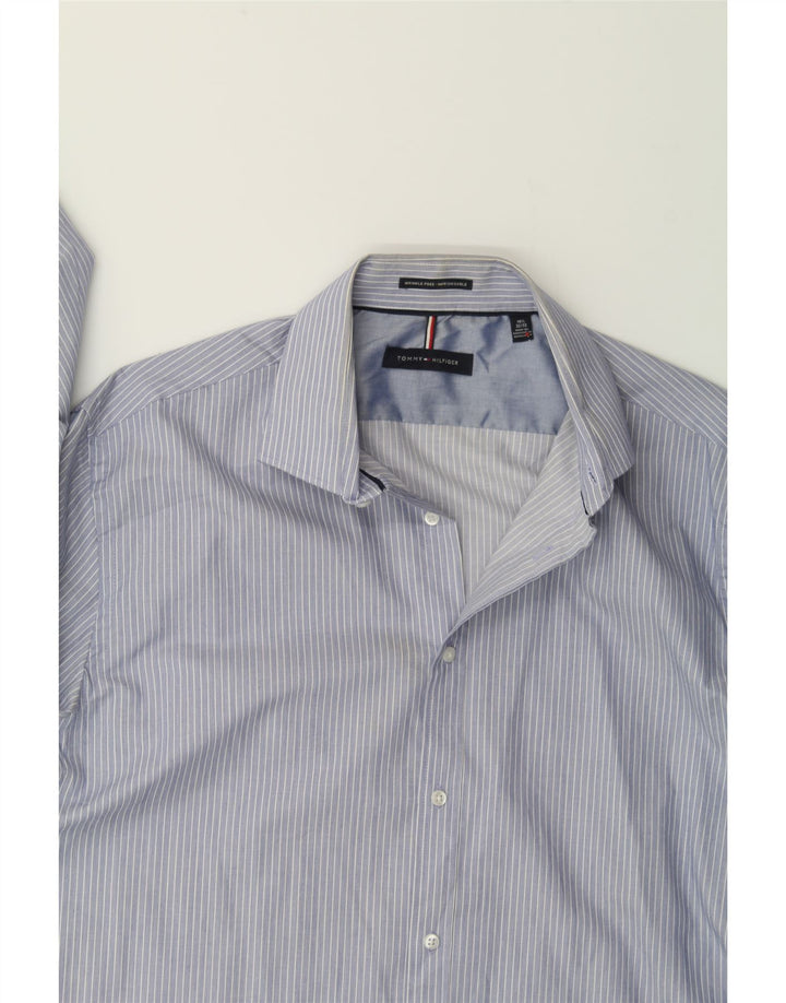 TOMMY HILFIGER Mens Shirt Size 16 1/2 Large Navy Blue Striped Vintage Tommy Hilfiger and Second-Hand Tommy Hilfiger from Messina Hembry 