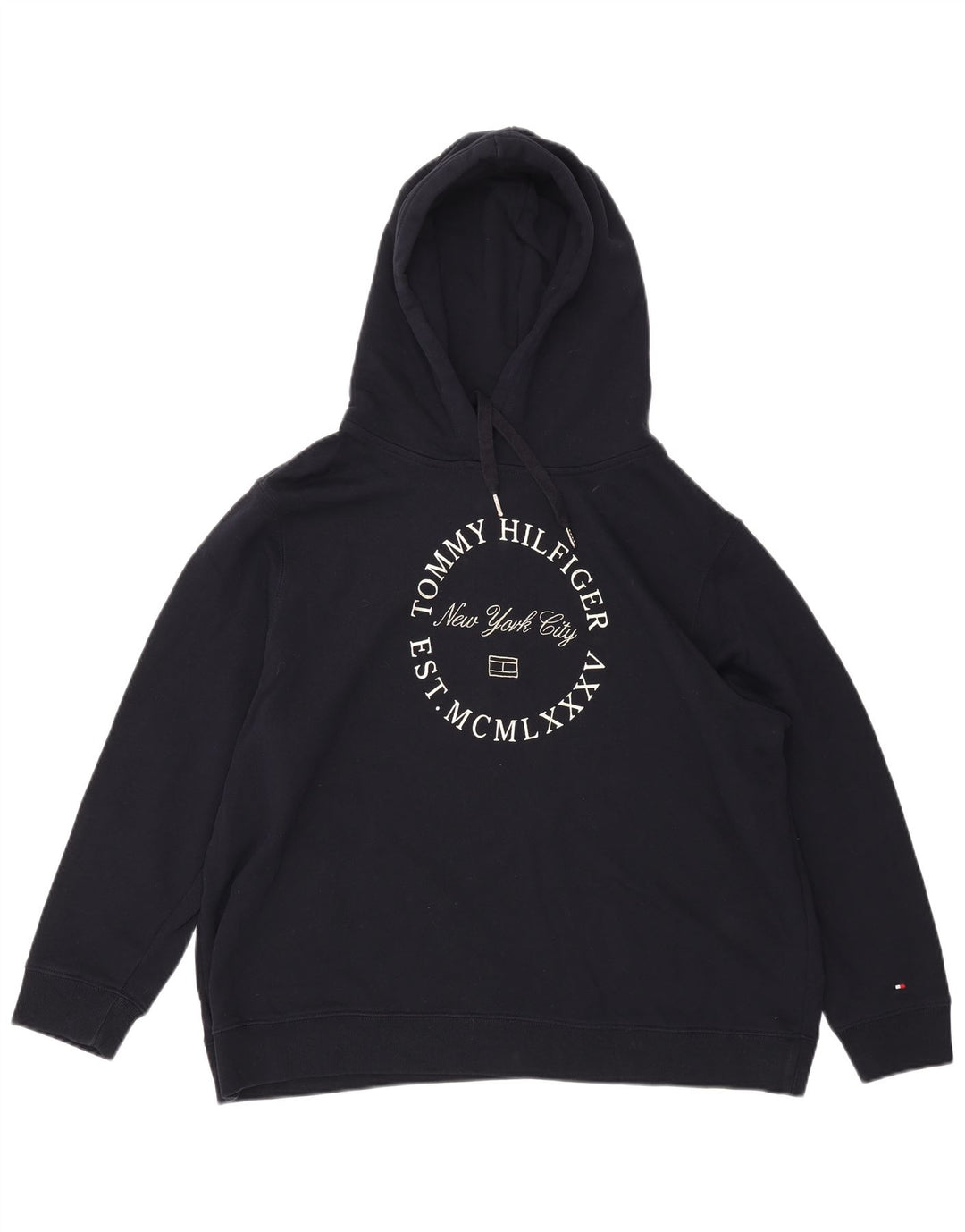 TOMMY HILFIGER Pull à capuche graphique pour femme UK 22 3XL Bleu marine Coton