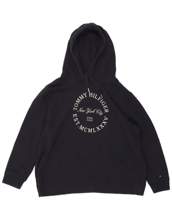 TOMMY HILFIGER Pull à capuche graphique pour femme UK 22 3XL Bleu marine Coton