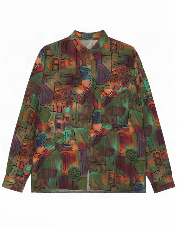 Vintage Chemise Femme IT 18 XL Vert Géométrique