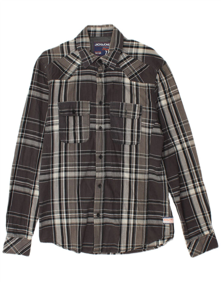 JACK & JONES Chemise Homme Petit Carreau Gris Coton