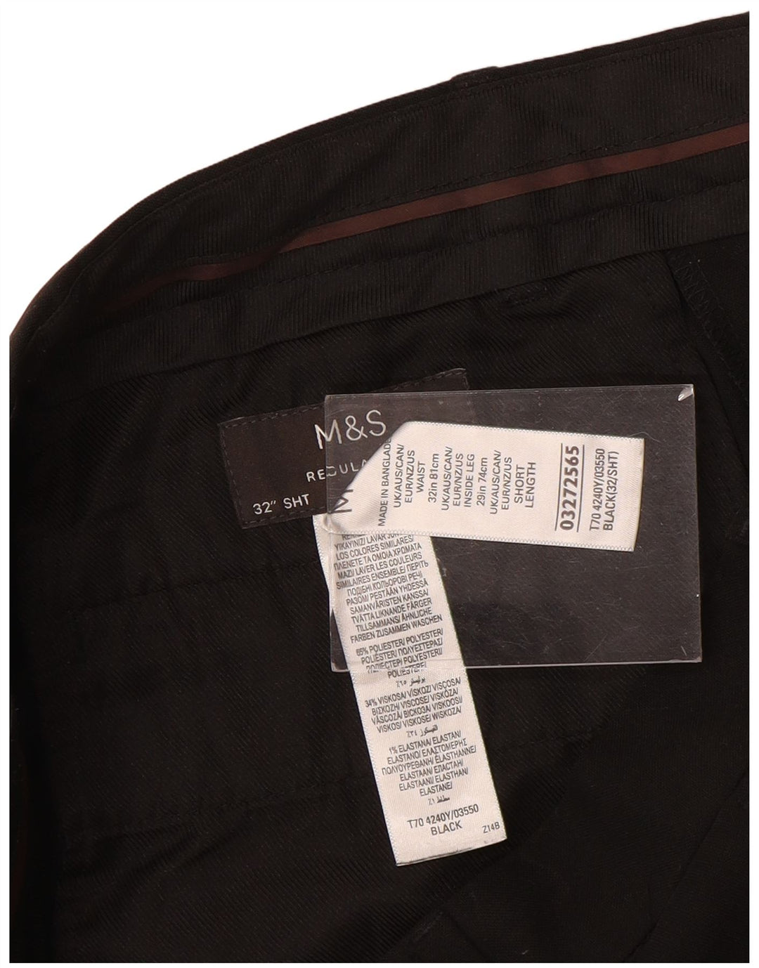 Marks & Spencer Pantalon chino droit coupe droite pour homme W32 L29 Noir